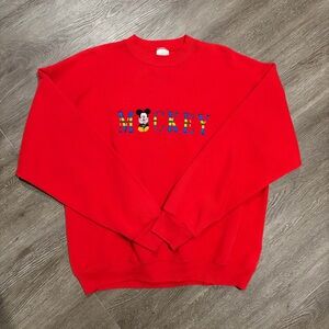 Vintage 90s Red Mickey Sweatshirt Crew Embroidered embroidery